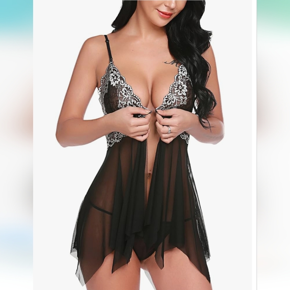 Avidlove Women Lace Lingerie Front Closure Babydoll V Neck Nightwear Sexy Chemis